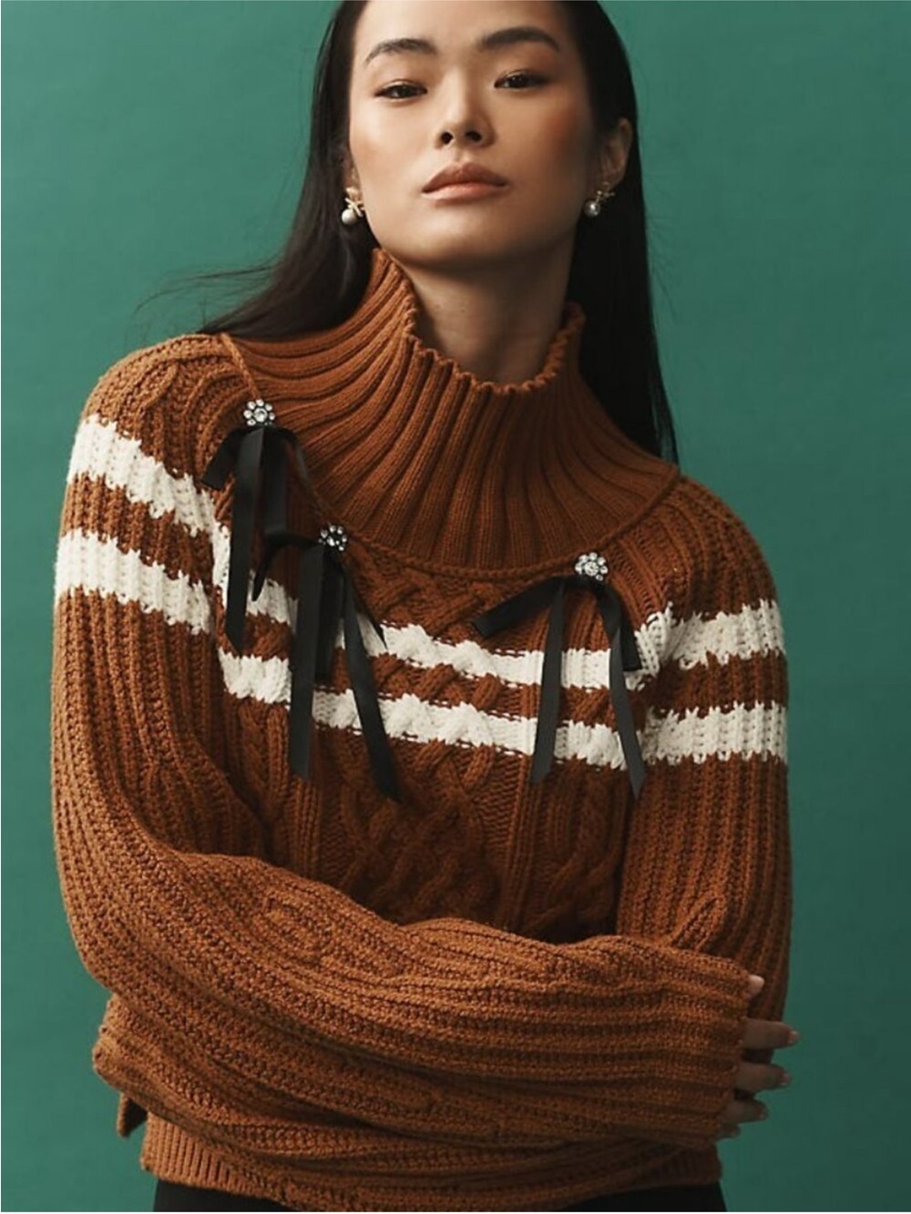 Anthropologie is the Maeve Turtleneck Balloon-Sleeve Bow Sweater M